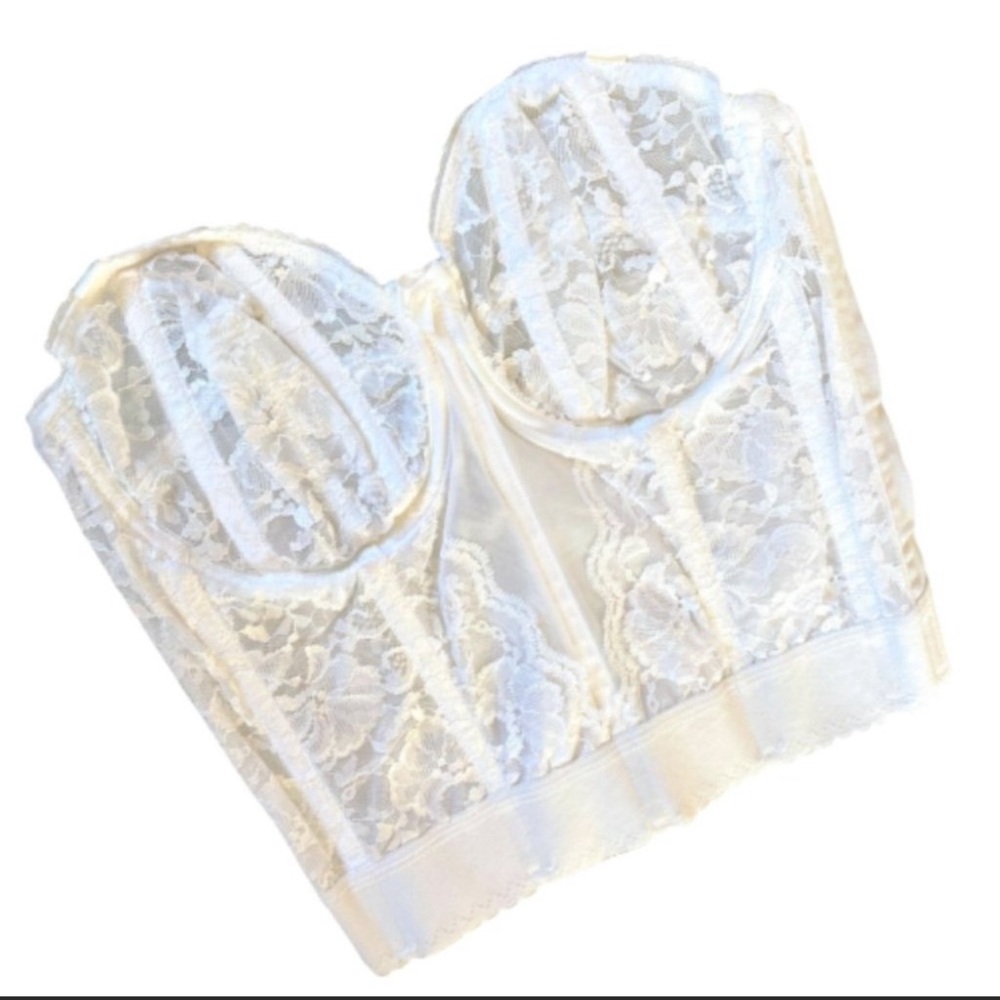 Vintage Goddess Long Line Corset Bustier 36 C White Underwire Bullet Pinup